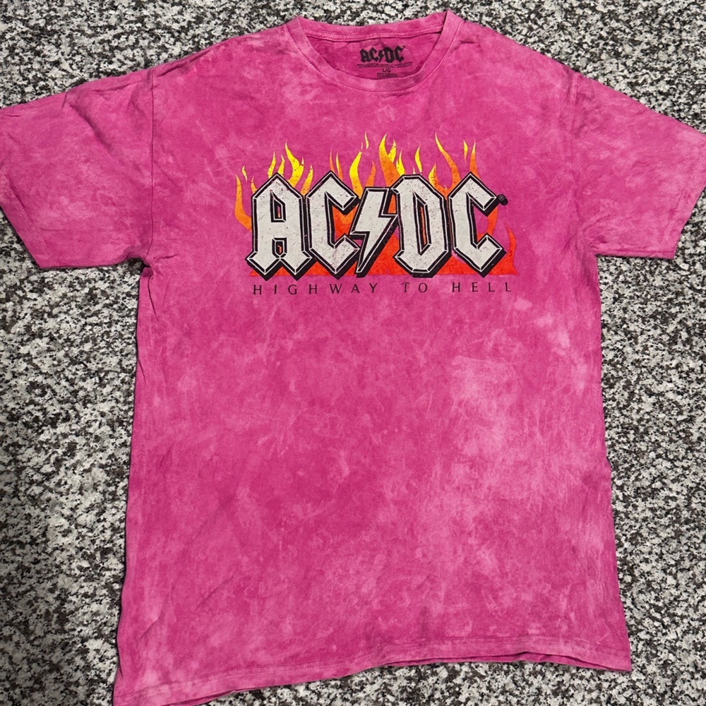 AC/DC Highway to Hell Pink Tie-Dye Graphic Tee size large‎